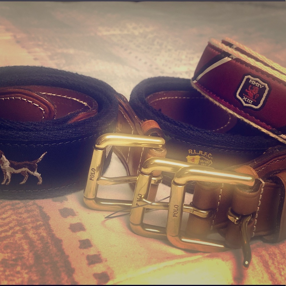 Three Ralph Lauren webbed cotton and leather belts